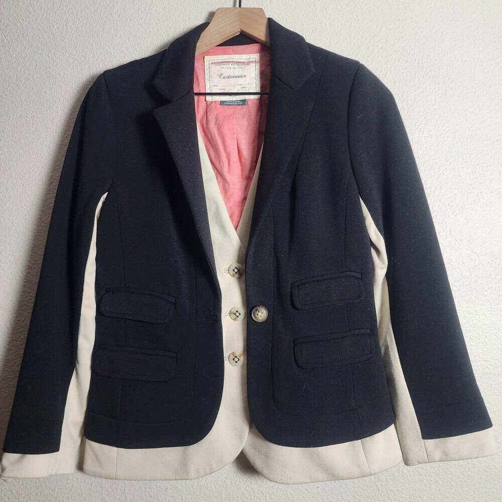 Cartonnier Blazer Womens 4 Black Cream Colorblock Layered Jacket Anthropologie